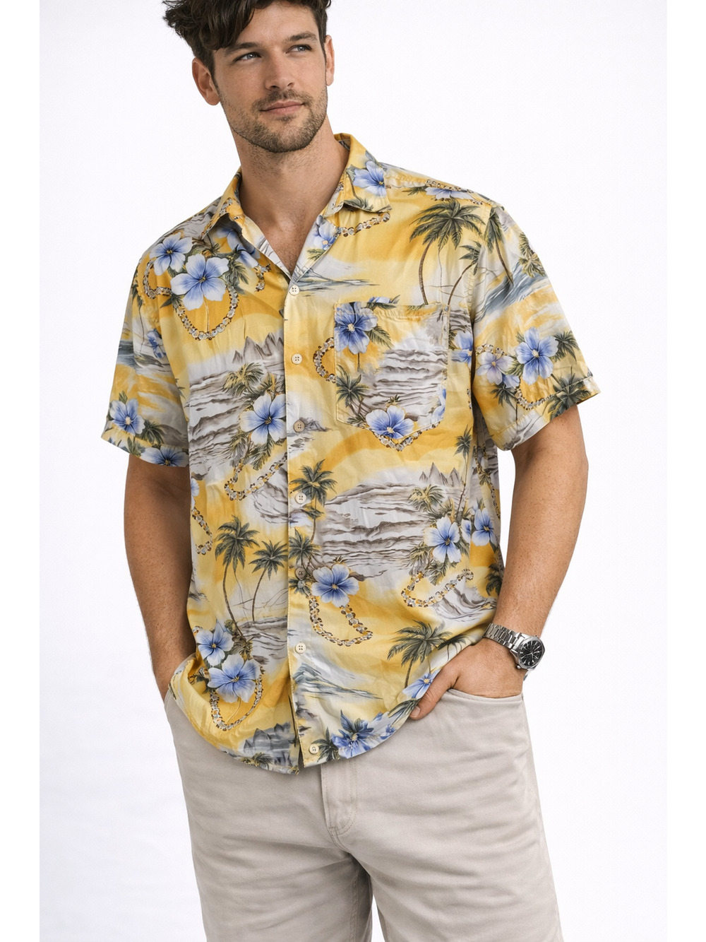 Toucan Dance Hawaiian Shirt Mens Tropical Beach Print Button Up Short Sleeve Lrg